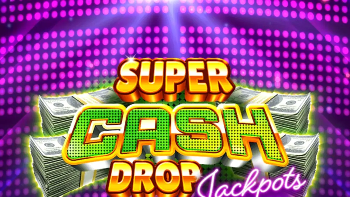 Tampilan layar permainan slot Super Cash Drop Jackpots dengan nuansa neon vault.